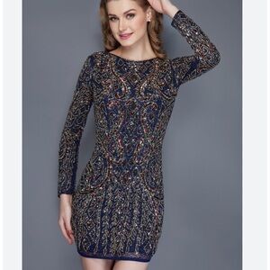 Exquisite fully beaded PRIMAVERA COUTURE long sleeve mini dress formal size 6